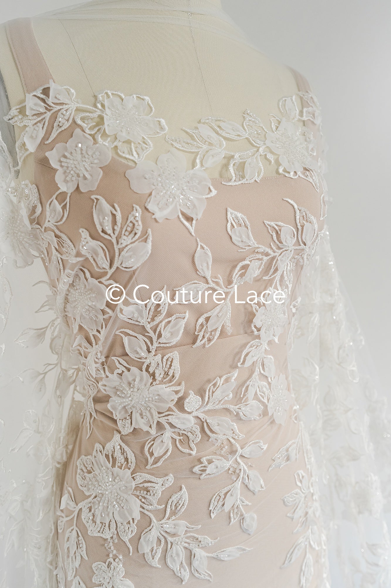 3D flower lace fabric/ bridal lace fabric/ romantic lace fabric with 3D flowers// L24-704