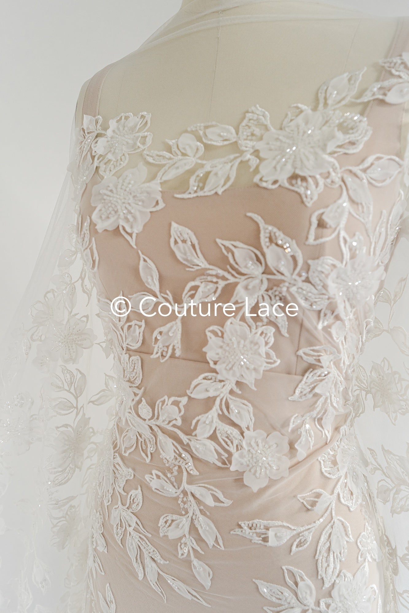 3D flower lace fabric/ bridal lace fabric/ romantic lace fabric with 3D flowers// L24-704