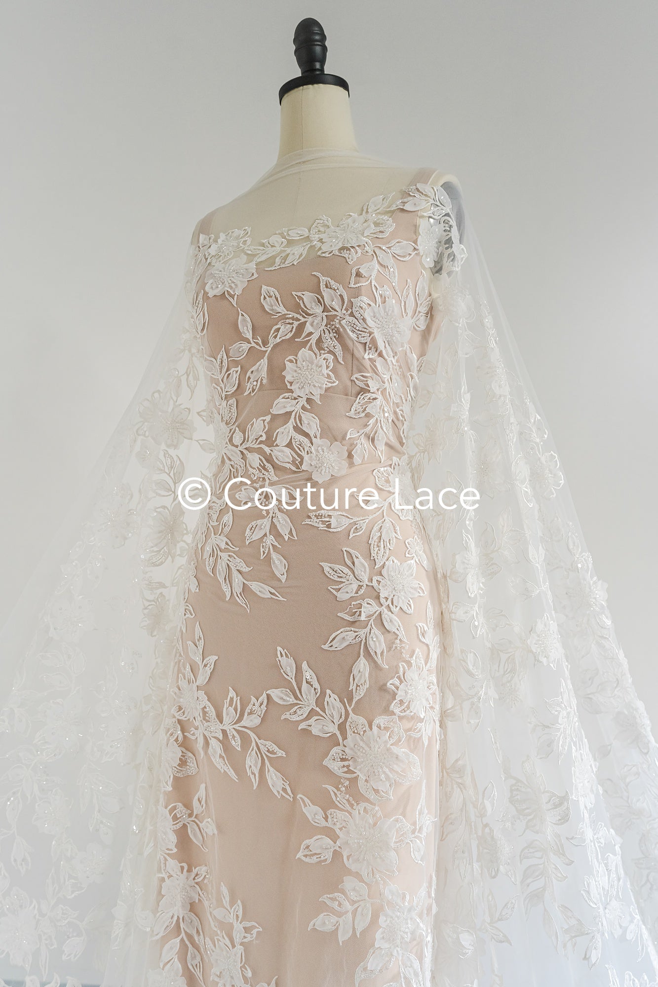 3D flower lace fabric/ bridal lace fabric/ romantic lace fabric with 3D flowers// L24-704