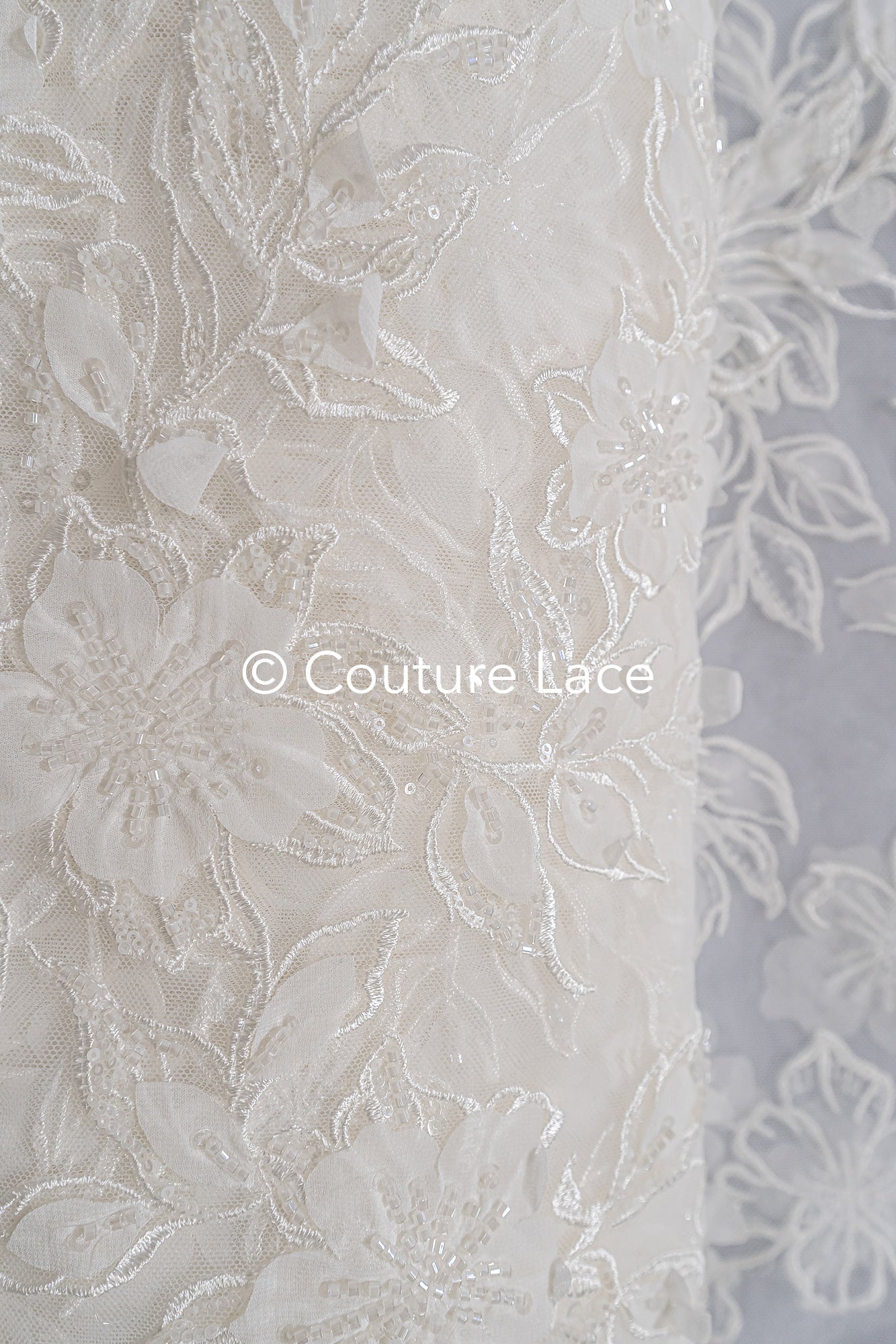 3D flower lace fabric/ bridal lace fabric/ romantic lace fabric with 3D flowers// L24-704