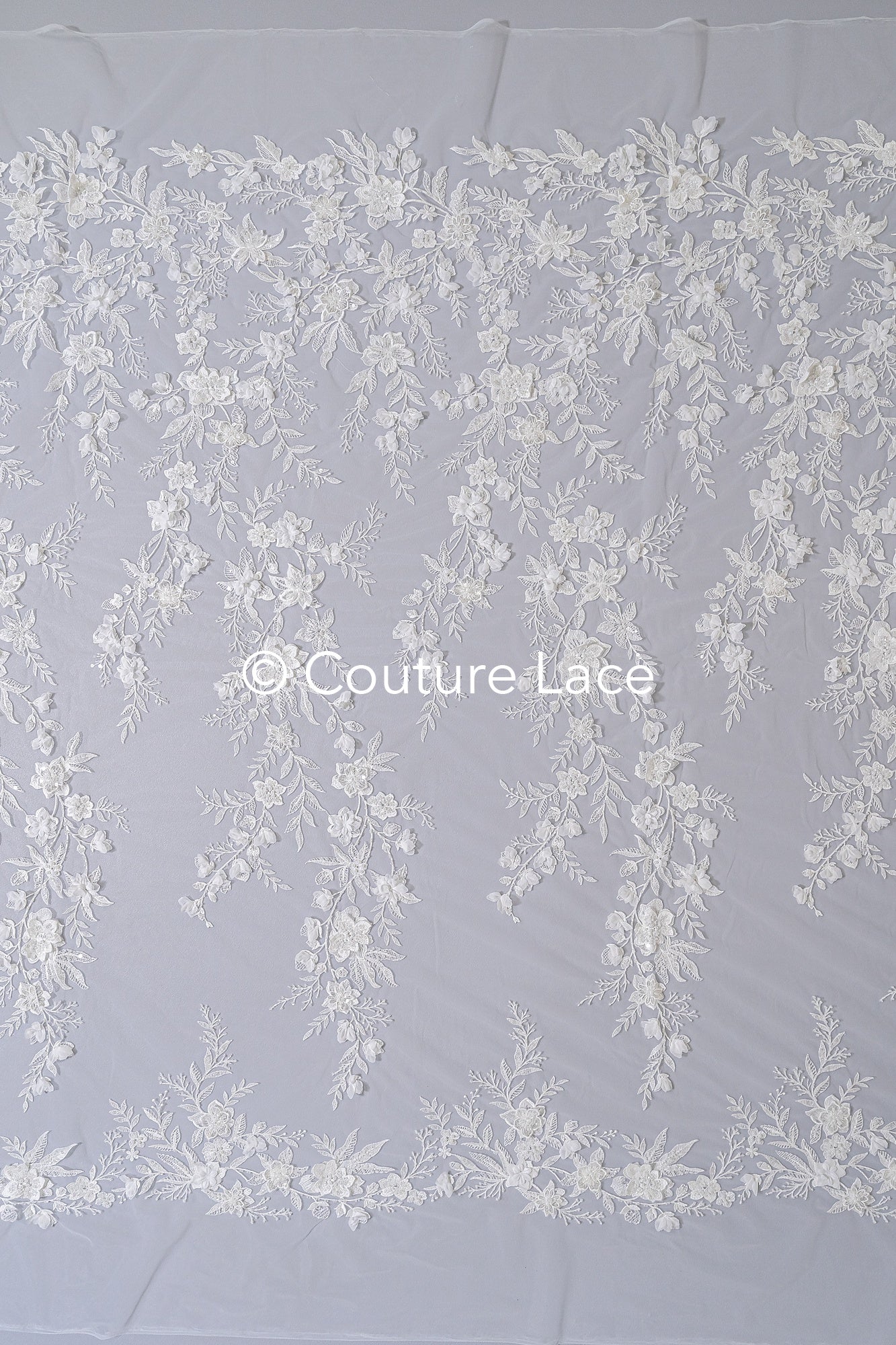 3D flower lace fabric/ bridal lace fabric/ romantic lace fabric with 3D flowers & pearls// L24-706