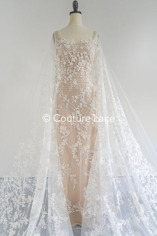 Perlen-Spitzenstoff/ Couture-Spitzenstoff/ Braut-Spitzenstoff Weiß Off-White/ Perlen-Spitzenstoff// L24-707