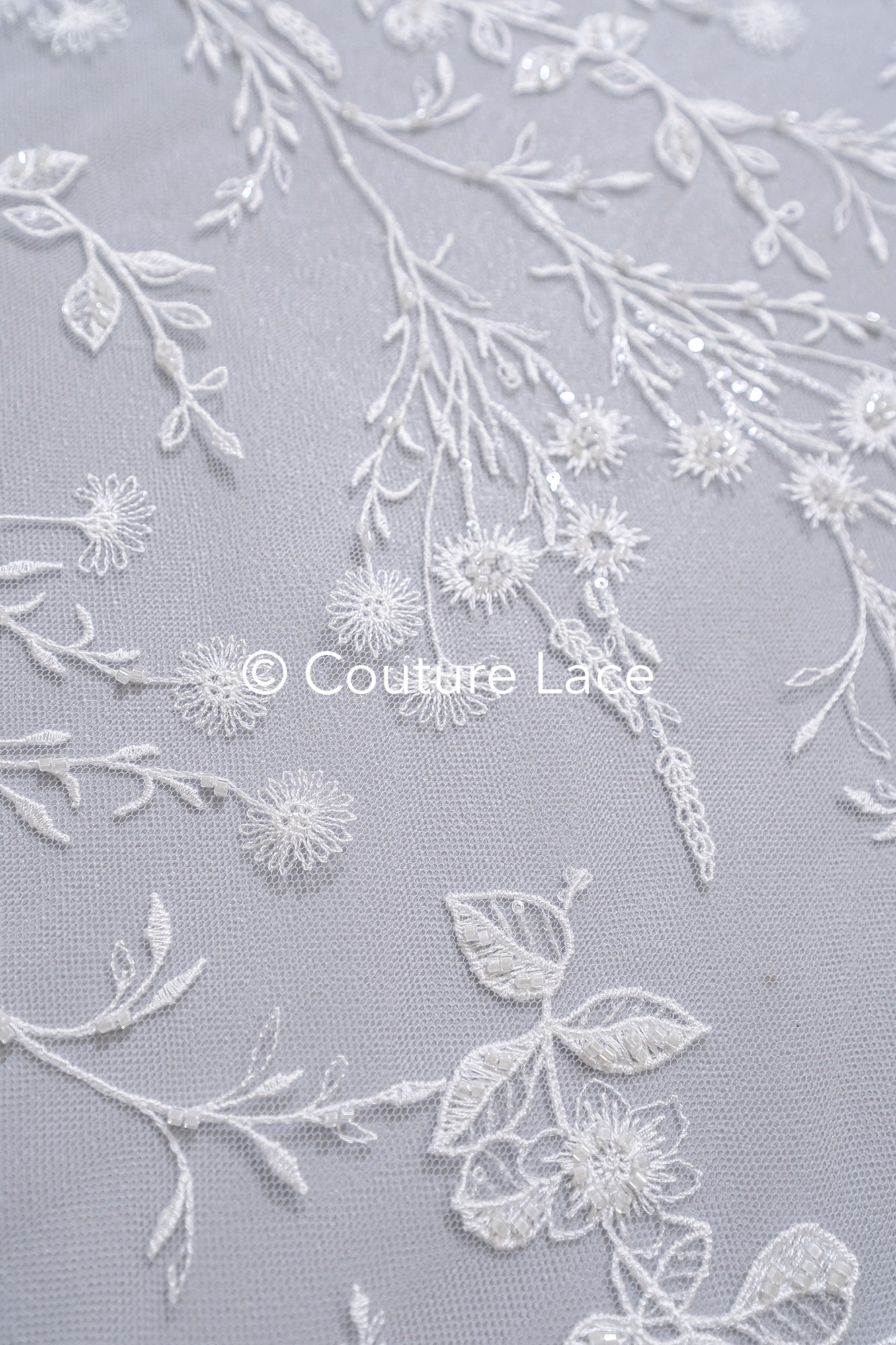 Perlen-Spitzenstoff/ Couture-Spitzenstoff/ Braut-Spitzenstoff Weiß Off-White/ Perlen-Spitzenstoff// L24-708