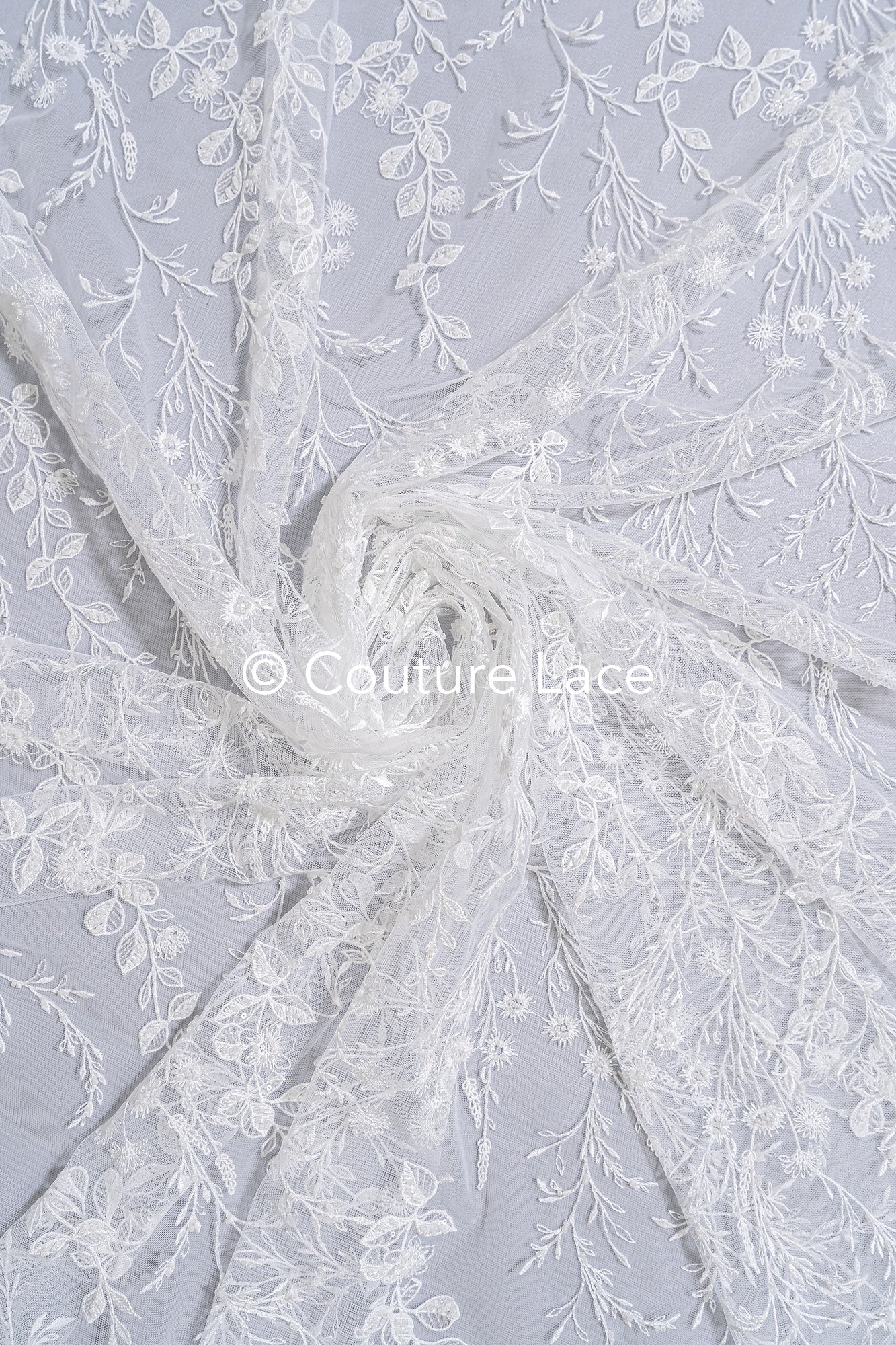 Perlen-Spitzenstoff/ Couture-Spitzenstoff/ Braut-Spitzenstoff Weiß Off-White/ Perlen-Spitzenstoff// L24-708