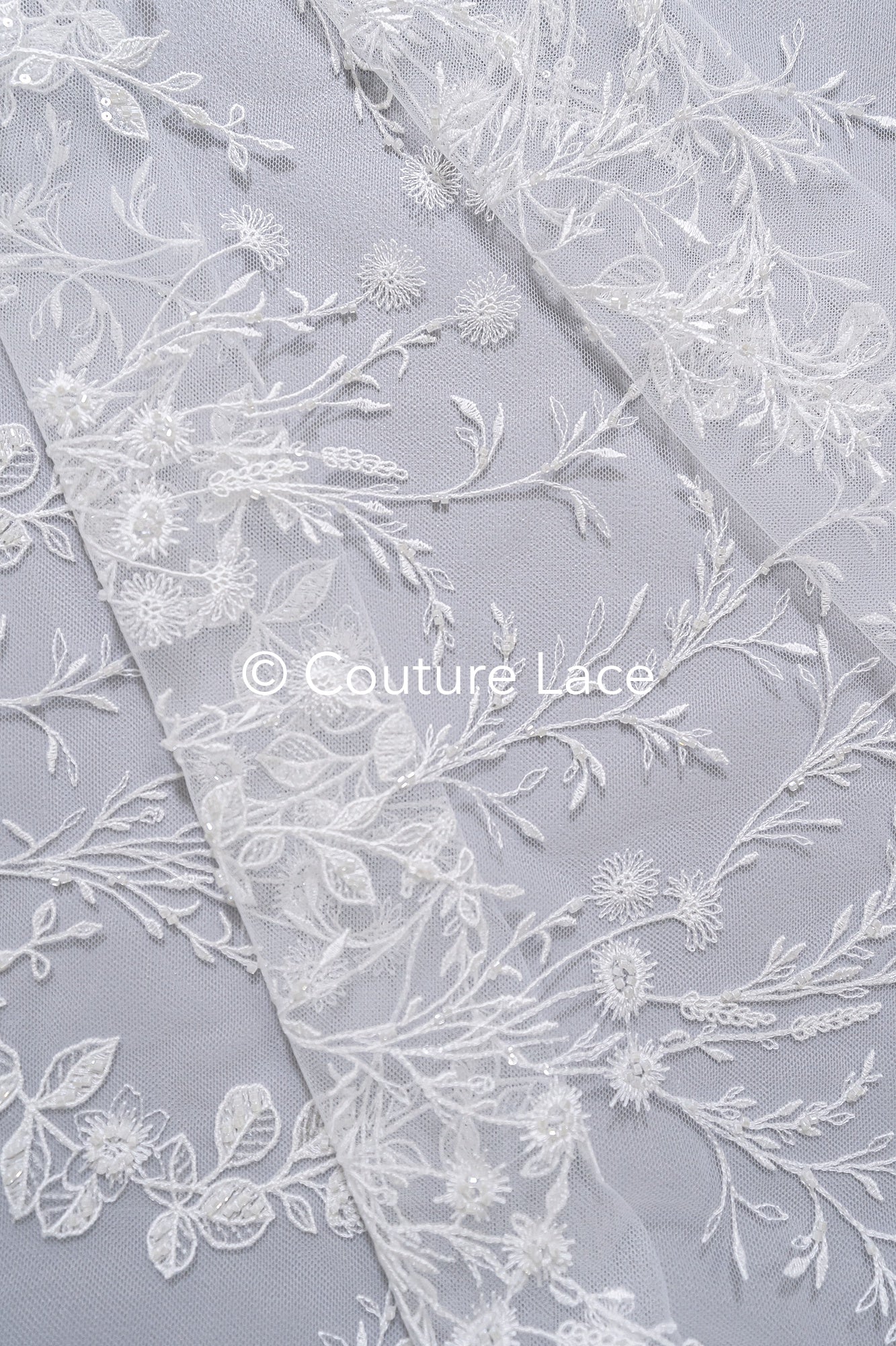 Perlen-Spitzenstoff/ Couture-Spitzenstoff/ Braut-Spitzenstoff Weiß Off-White/ Perlen-Spitzenstoff// L24-708