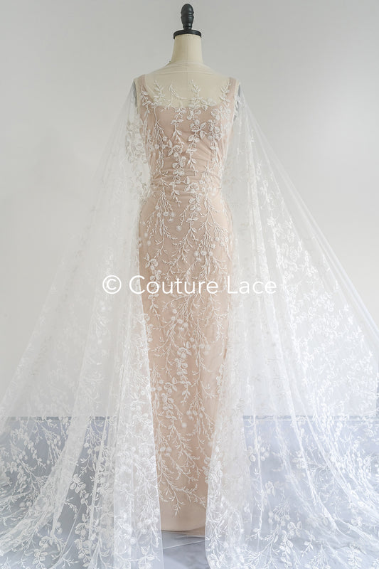 Perlen-Spitzenstoff/ Couture-Spitzenstoff/ Braut-Spitzenstoff Weiß Off-White/ Perlen-Spitzenstoff// L24-708