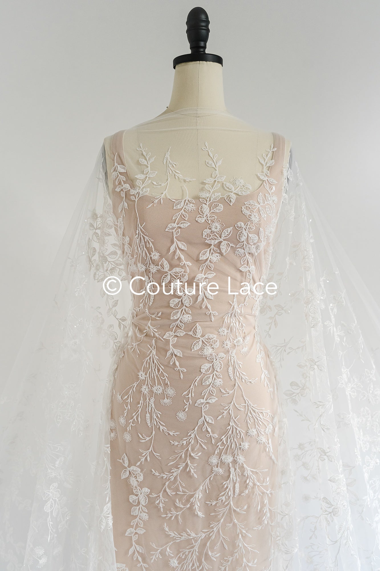 Perlen-Spitzenstoff/ Couture-Spitzenstoff/ Braut-Spitzenstoff Weiß Off-White/ Perlen-Spitzenstoff// L24-708