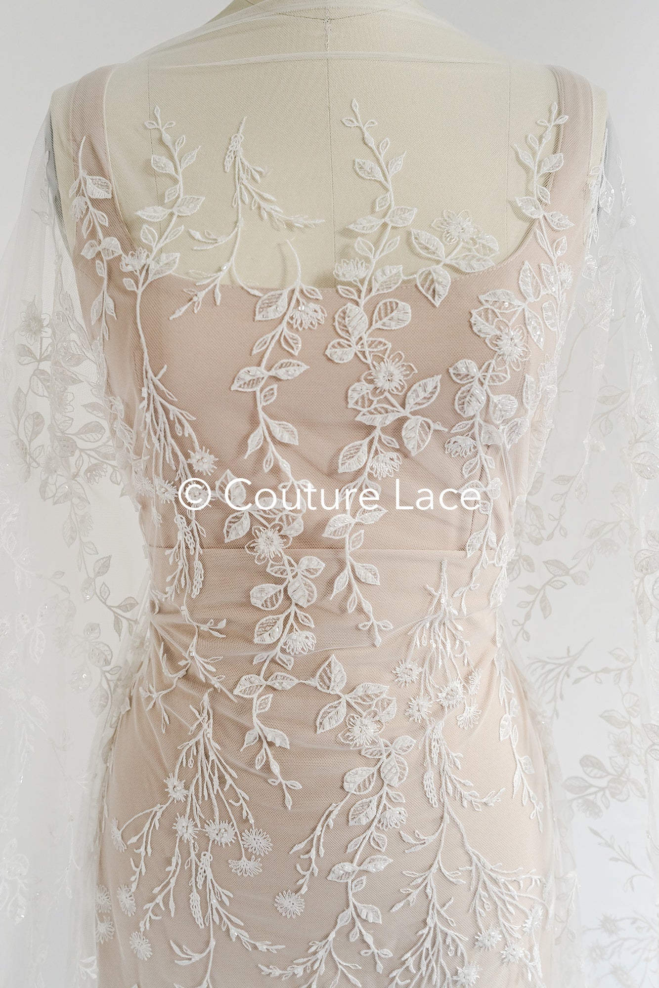 Perlen-Spitzenstoff/ Couture-Spitzenstoff/ Braut-Spitzenstoff Weiß Off-White/ Perlen-Spitzenstoff// L24-708