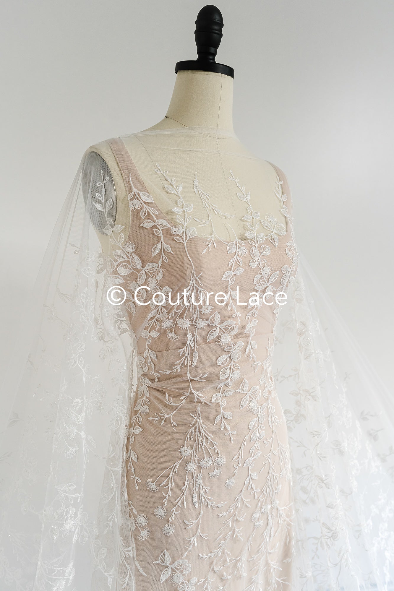 Perlen-Spitzenstoff/ Couture-Spitzenstoff/ Braut-Spitzenstoff Weiß Off-White/ Perlen-Spitzenstoff// L24-708
