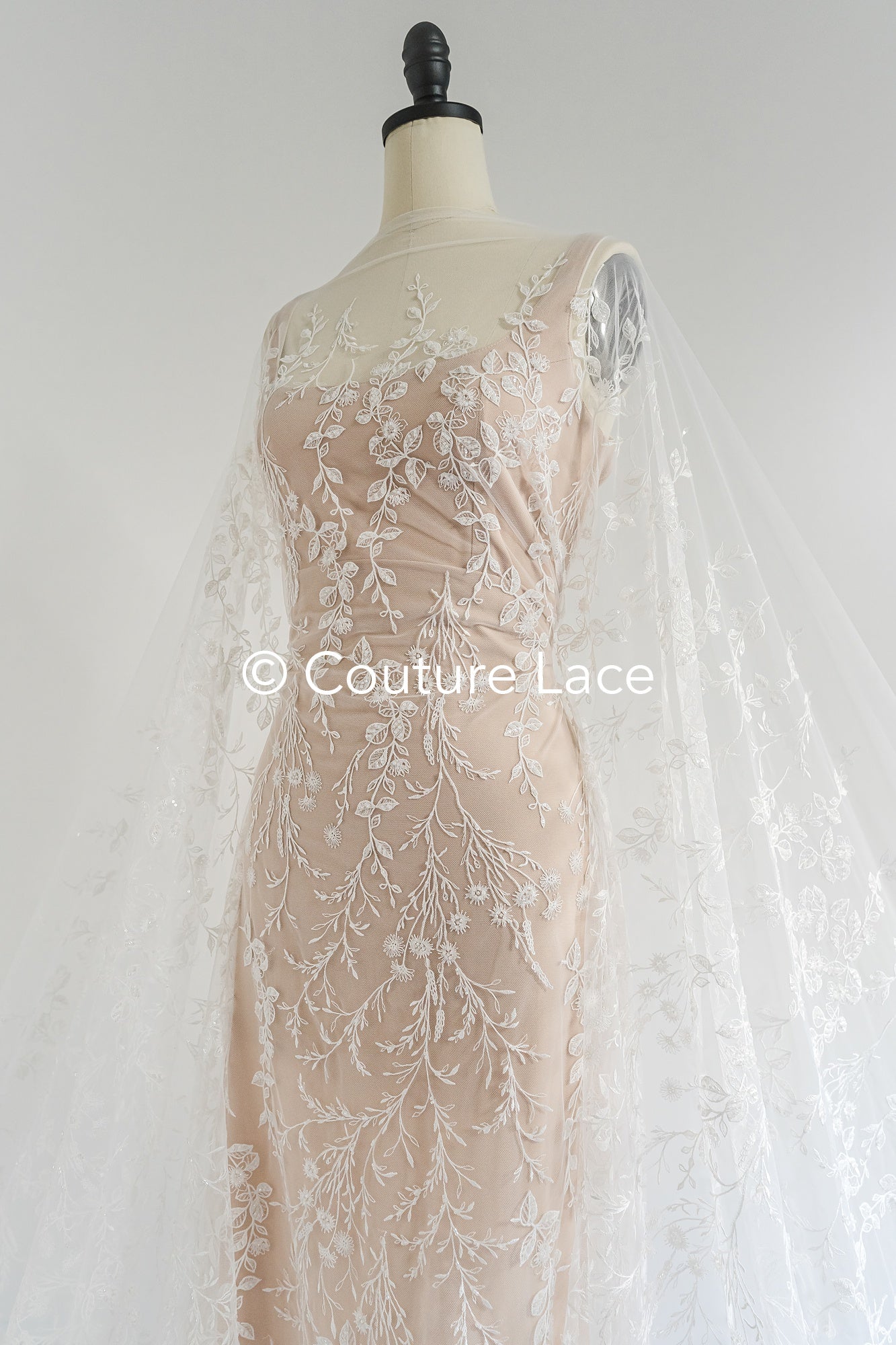 Perlen-Spitzenstoff/ Couture-Spitzenstoff/ Braut-Spitzenstoff Weiß Off-White/ Perlen-Spitzenstoff// L24-708