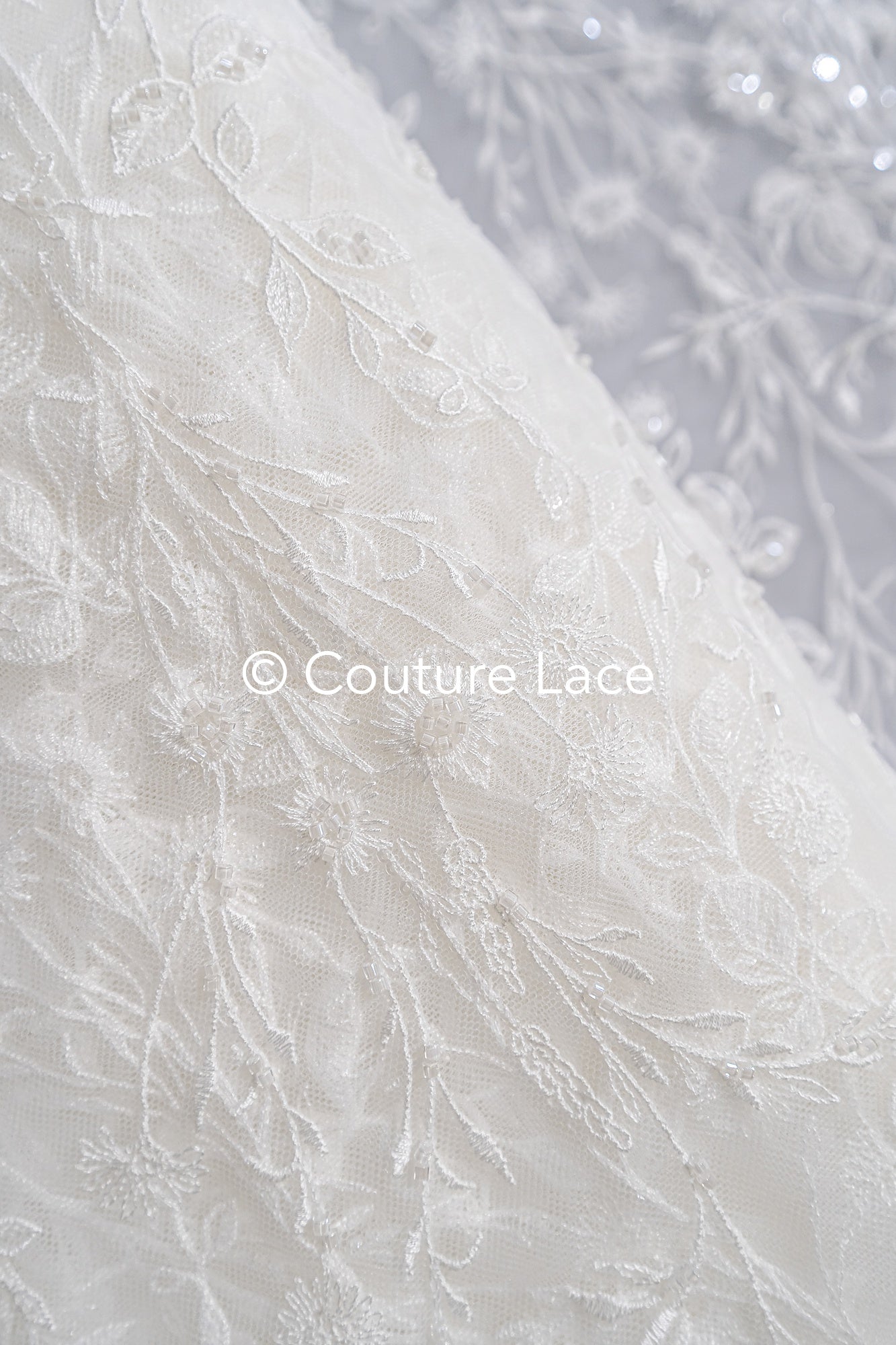 Perlen-Spitzenstoff/ Couture-Spitzenstoff/ Braut-Spitzenstoff Weiß Off-White/ Perlen-Spitzenstoff// L24-708