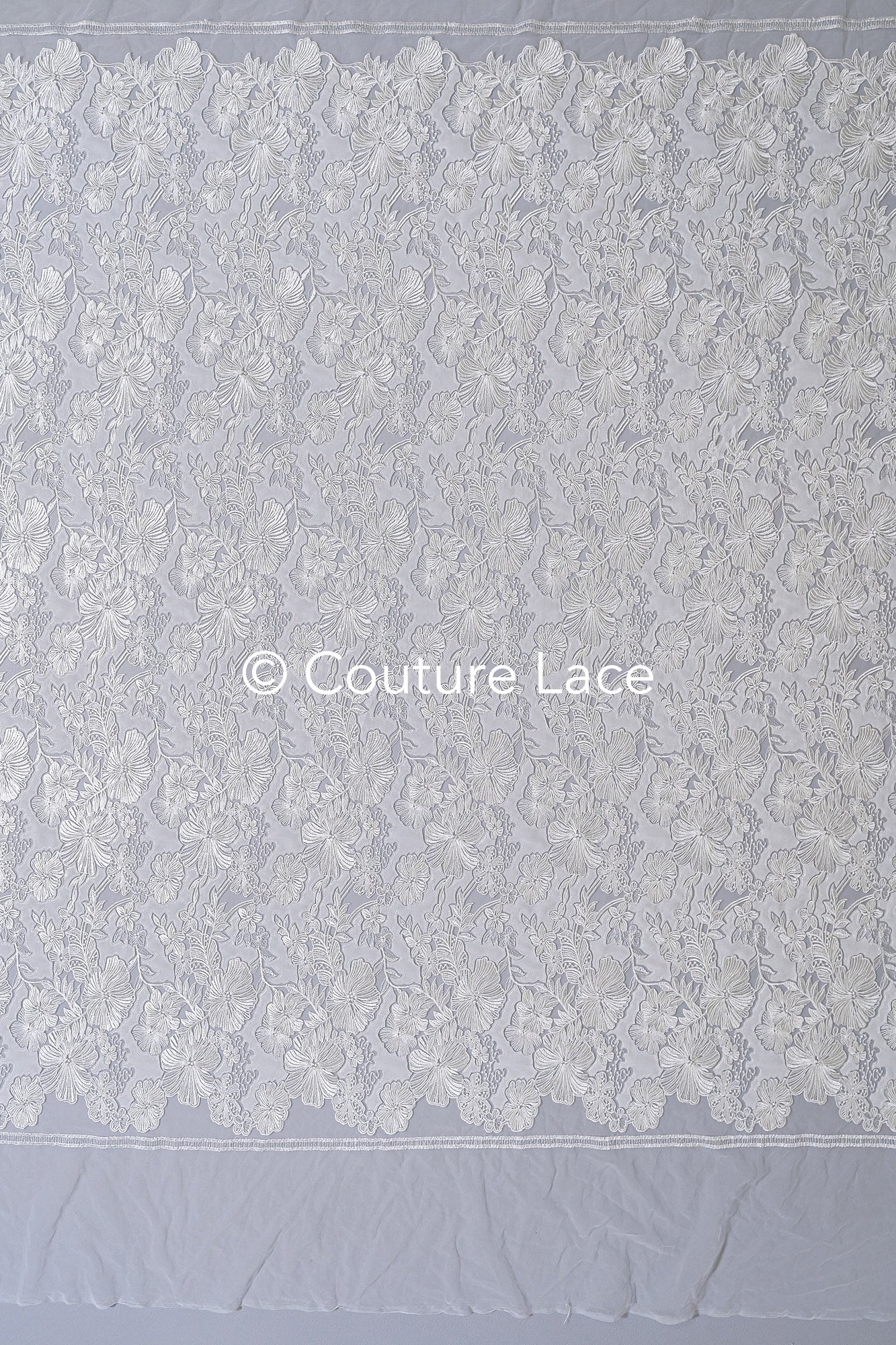 Floral Bridal Lace/ Bridal Lace Fabric/ Off-White Bridal Lace/ Embroidered Wedding Lace/ Couture Lace/ L24-709