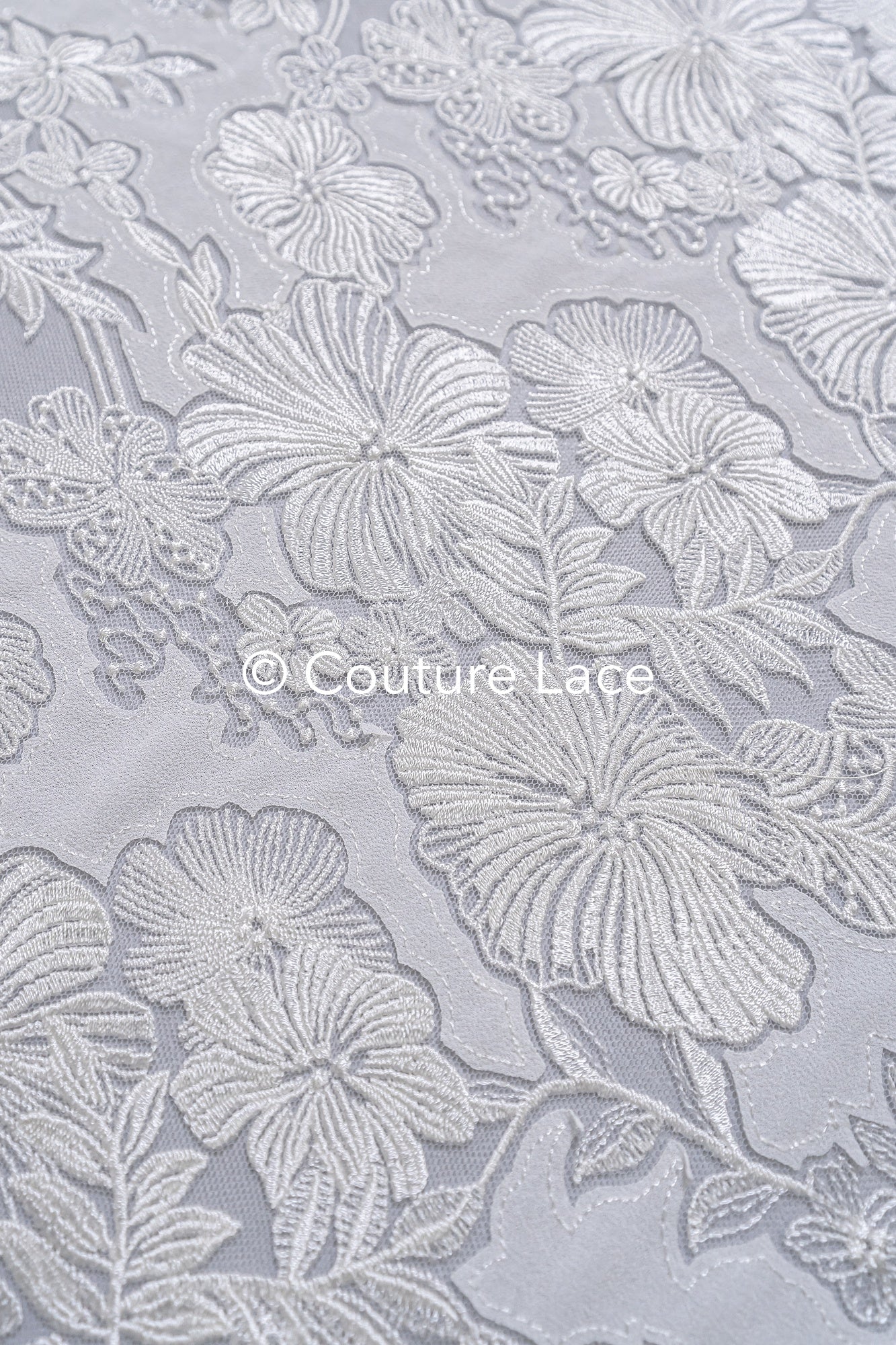 Floral Bridal Lace/ Bridal Lace Fabric/ Off-White Bridal Lace/ Embroidered Wedding Lace/ Couture Lace/ L24-709