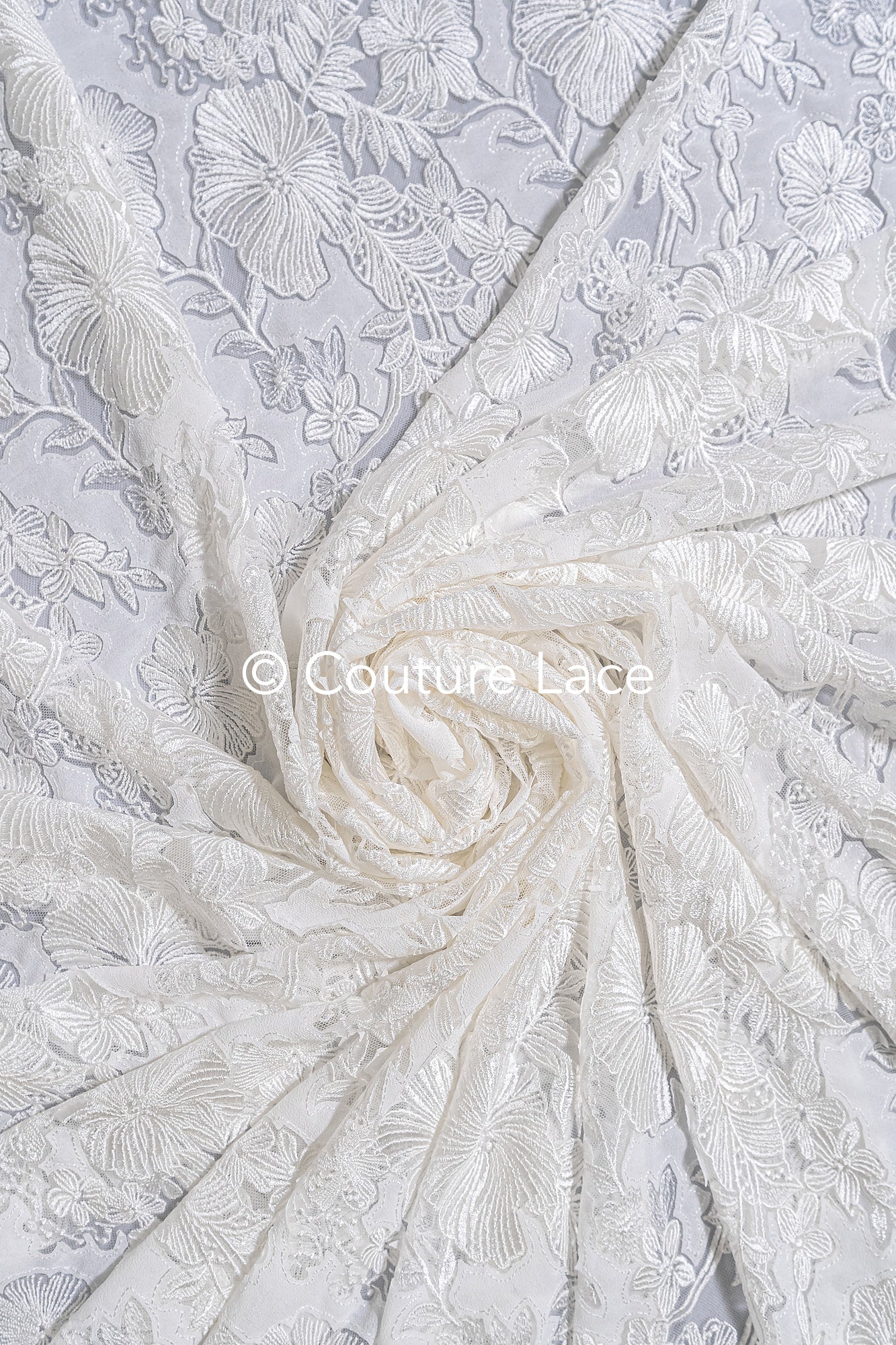 Floral Bridal Lace/ Bridal Lace Fabric/ Off-White Bridal Lace/ Embroidered Wedding Lace/ Couture Lace/ L24-709