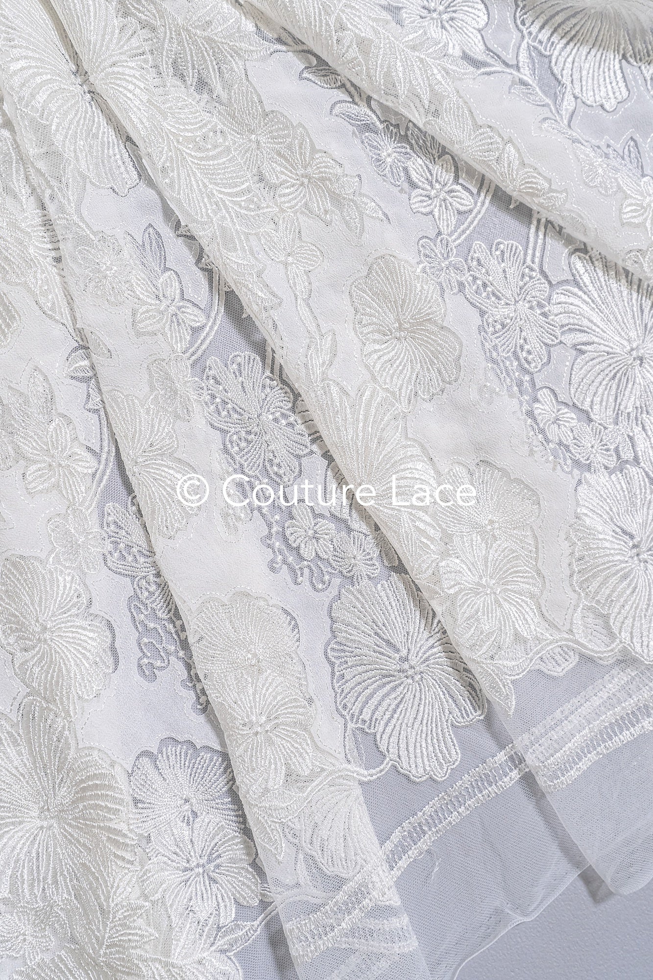 Floral Bridal Lace/ Bridal Lace Fabric/ Off-White Bridal Lace/ Embroidered Wedding Lace/ Couture Lace/ L24-709