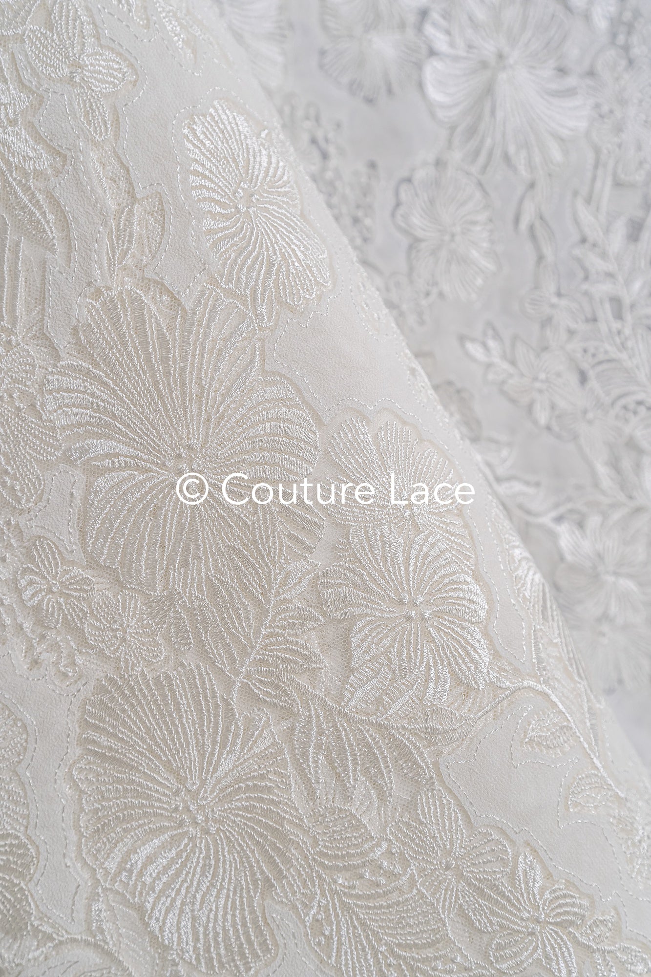 Floral Bridal Lace/ Bridal Lace Fabric/ Off-White Bridal Lace/ Embroidered Wedding Lace/ Couture Lace/ L24-709