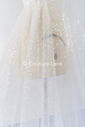Fine sequin embroidered tulle fabric for glittering wedding dresses, sequin tulle for bridal wear // L25-076N