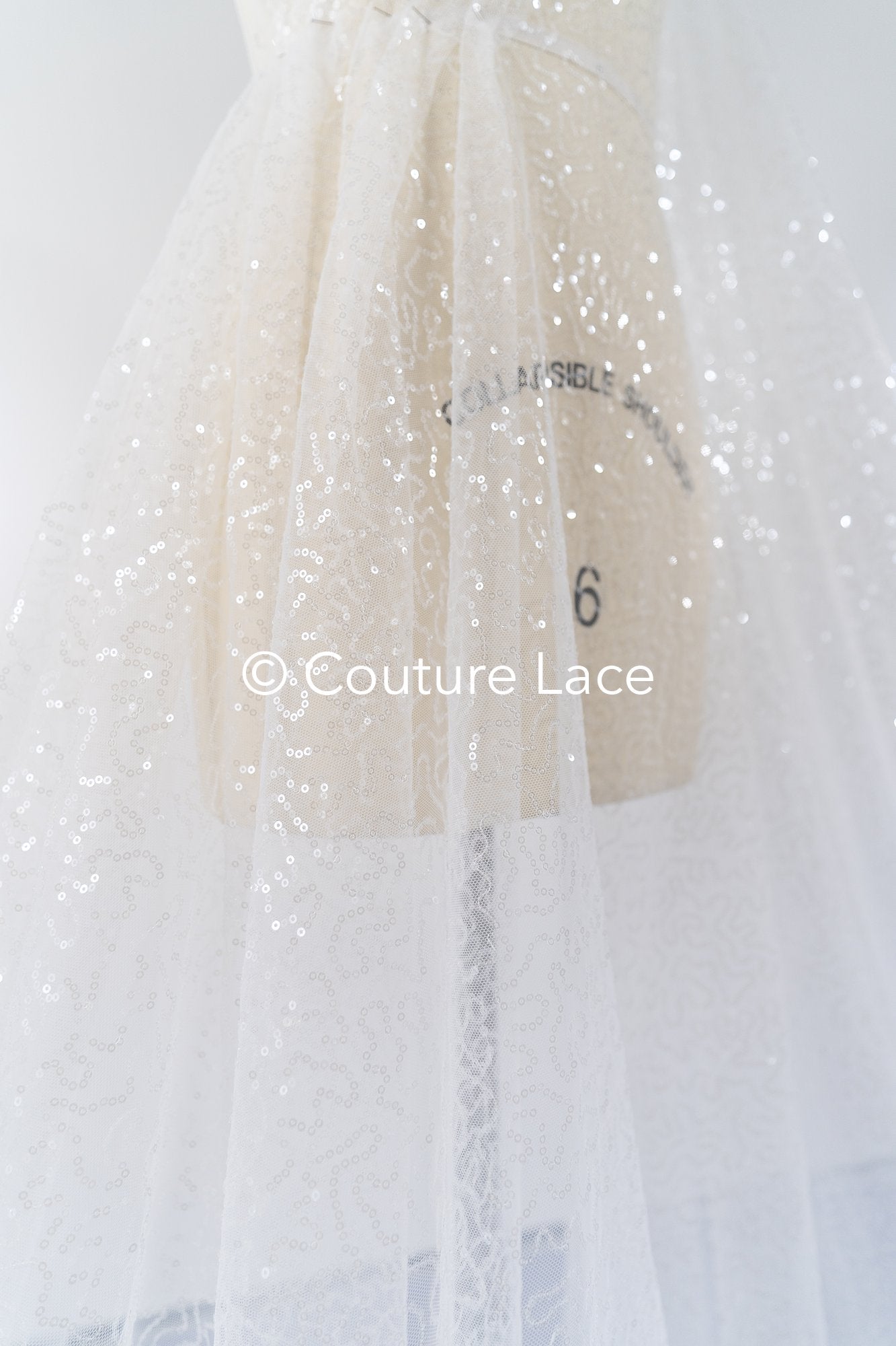 Fine sequin embroidered tulle fabric for glittering wedding dresses, sequin tulle for bridal wear // L25-076N