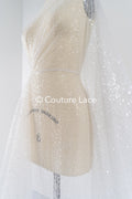 Fine sequin embroidered tulle fabric for glittering wedding dresses, sequin tulle for bridal wear // L25-076N