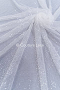 Fine sequin embroidered tulle fabric for glittering wedding dresses, sequin tulle for bridal wear // L25-076N