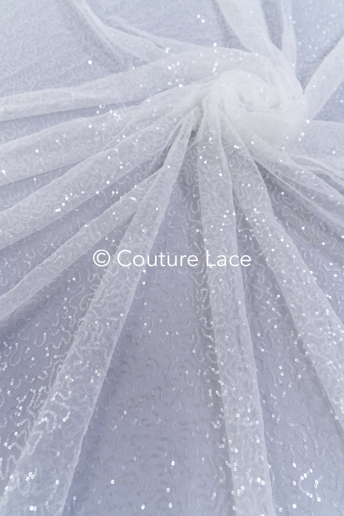 Fine sequin embroidered tulle fabric for glittering wedding dresses, sequin tulle for bridal wear // L25-076N
