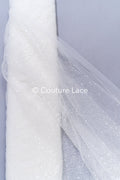 Fine sequin embroidered tulle fabric for glittering wedding dresses, sequin tulle for bridal wear // L25-076N