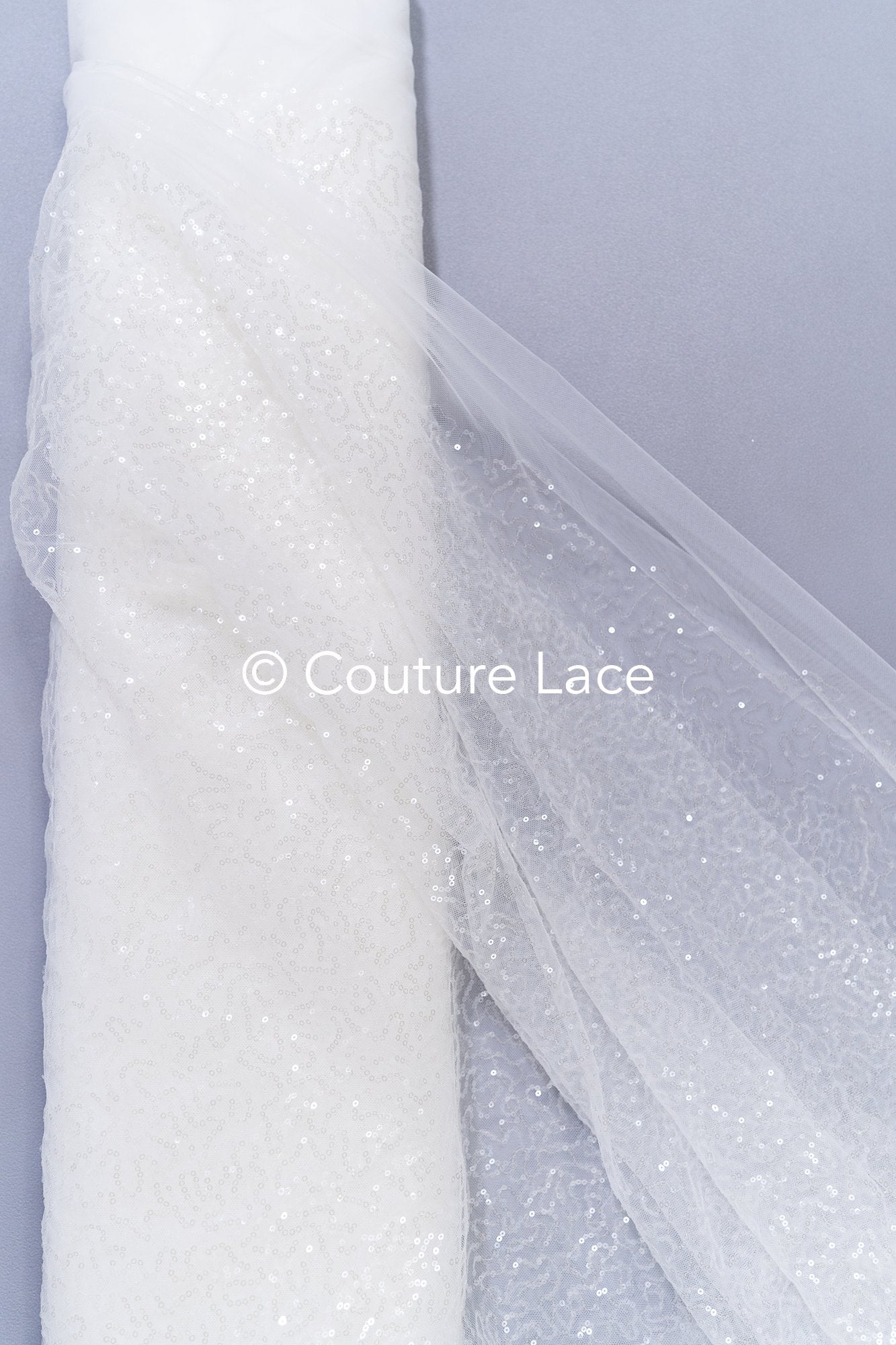Fine sequin embroidered tulle fabric for glittering wedding dresses, sequin tulle for bridal wear // L25-076N