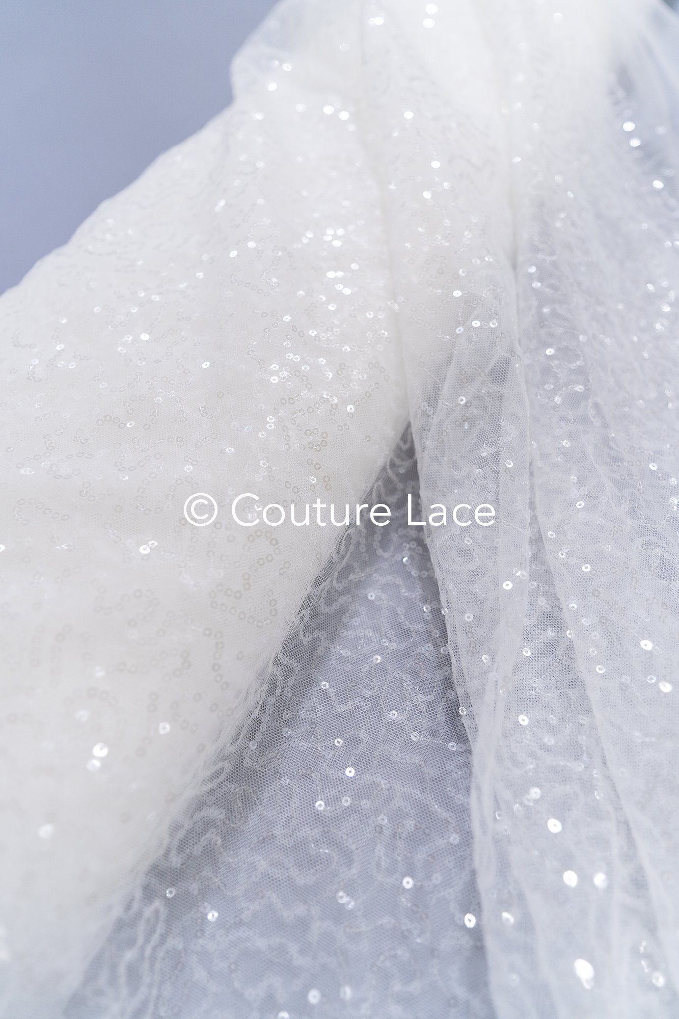 Fine sequin embroidered tulle fabric for glittering wedding dresses, sequin tulle for bridal wear // L25-076N
