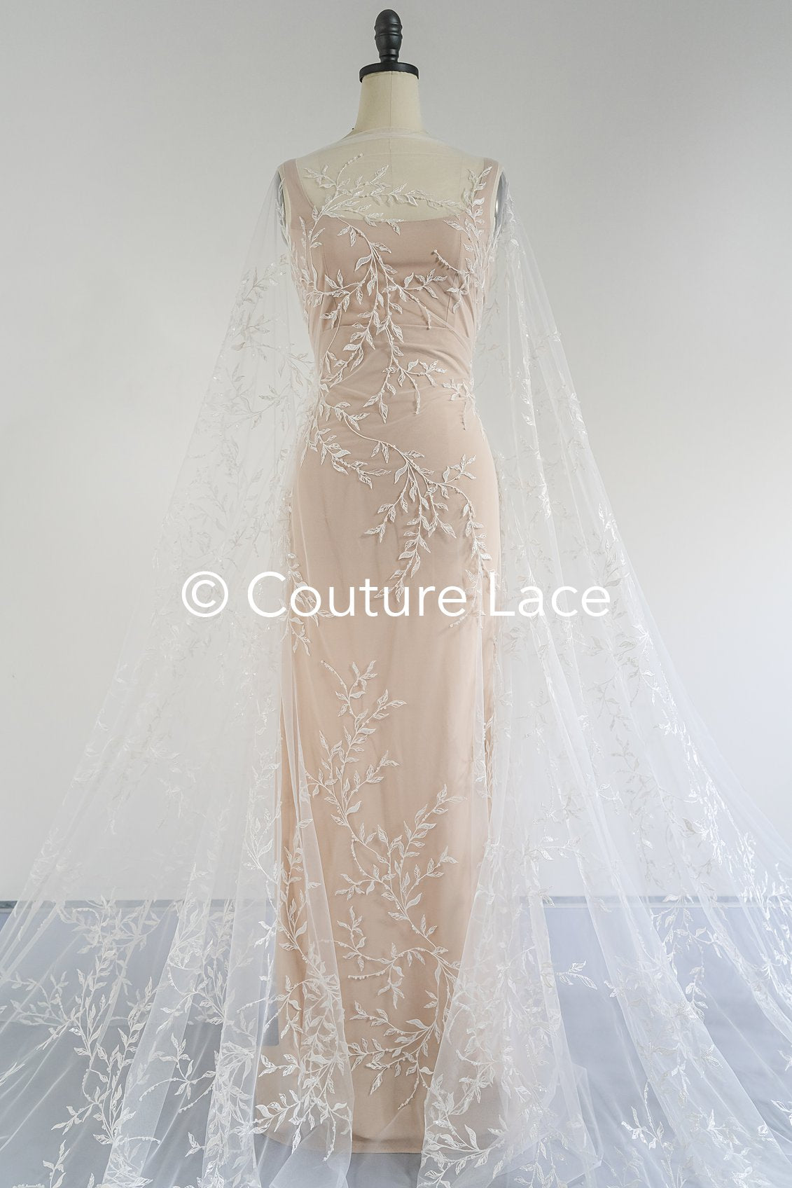 Floral bridal lace embroidered with pearls – floral bridal fabric embroidery for wedding dresses // L25-713