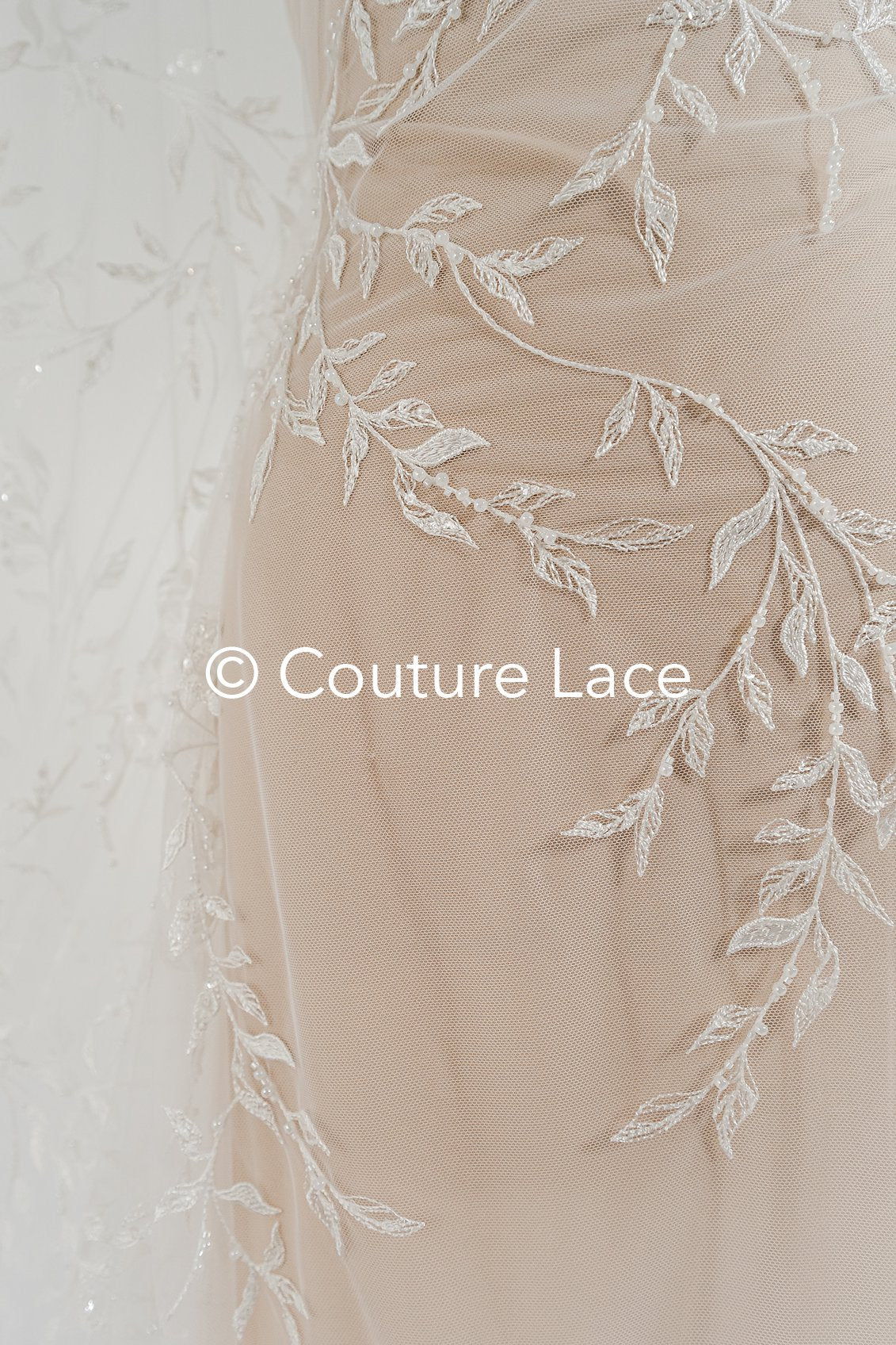 Floral bridal lace embroidered with pearls – floral bridal fabric embroidery for wedding dresses // L25-713