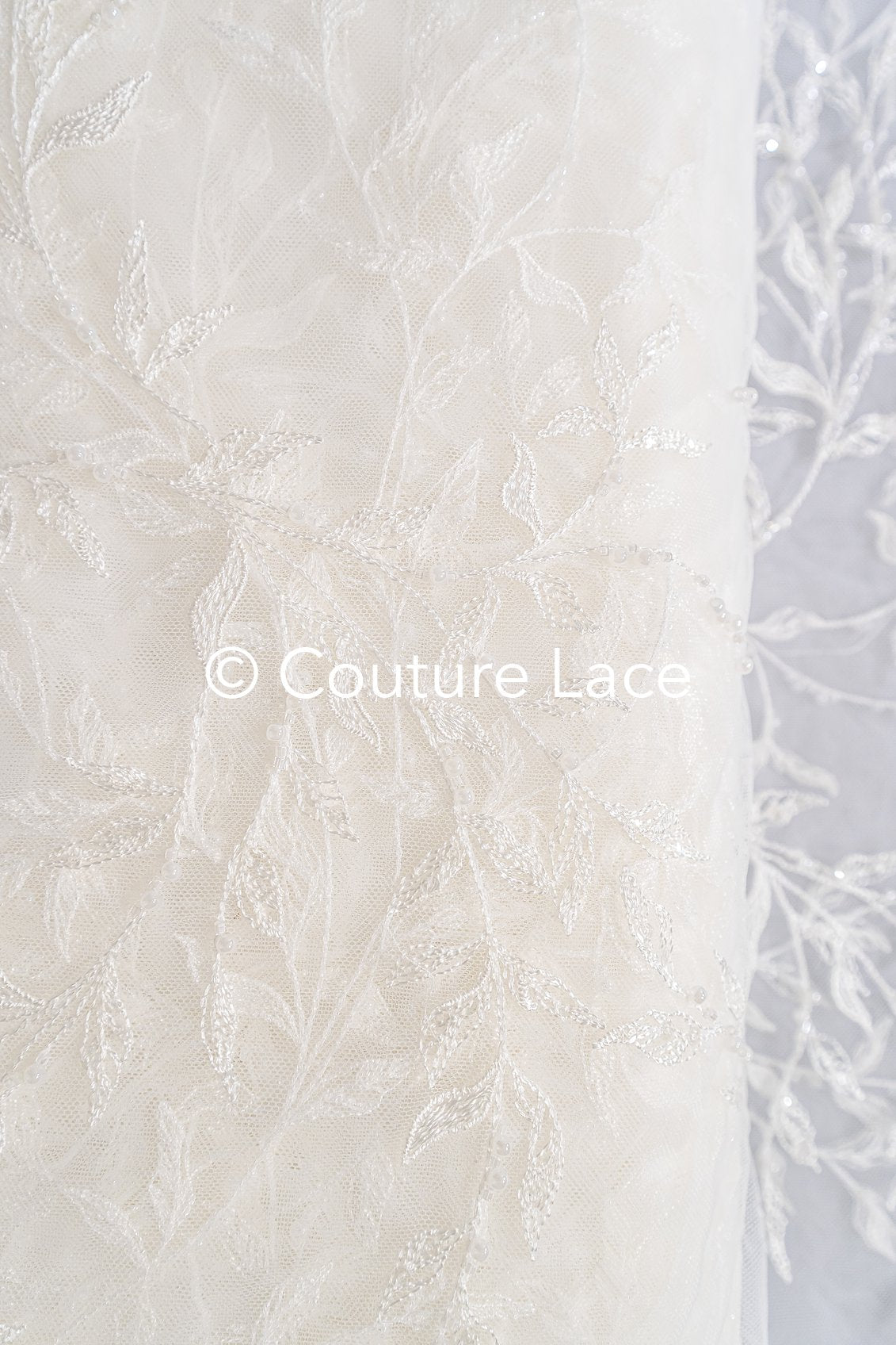 Floral bridal lace embroidered with pearls – floral bridal fabric embroidery for wedding dresses // L25-713