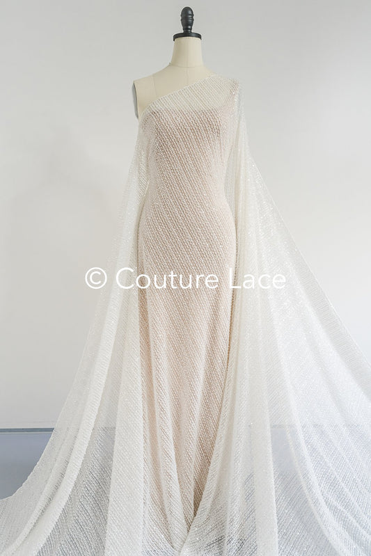 Glitzernde Pailletten Spitze mit Streife-Muster für Brautkleider & Hochzeitsmode // L25-716