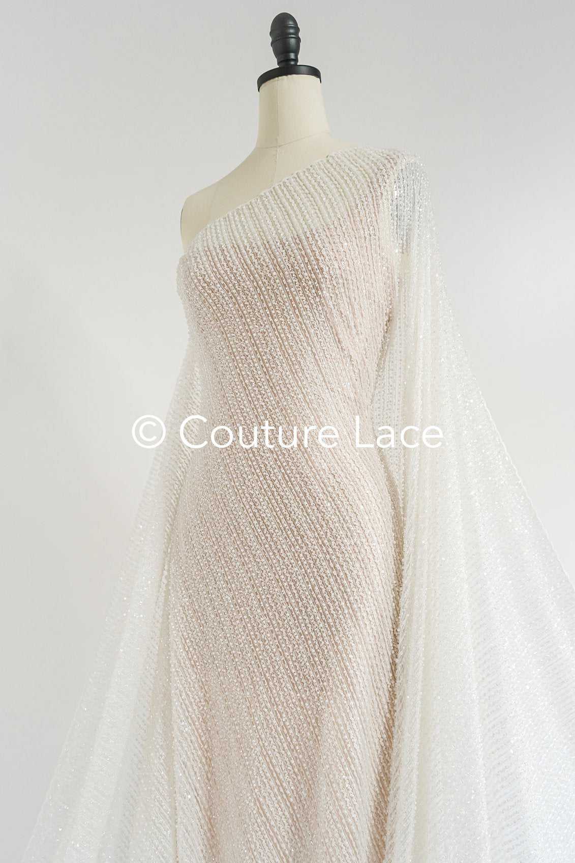Glitzernde Pailletten Spitze mit Streife-Muster für Brautkleider & Hochzeitsmode // L25-716