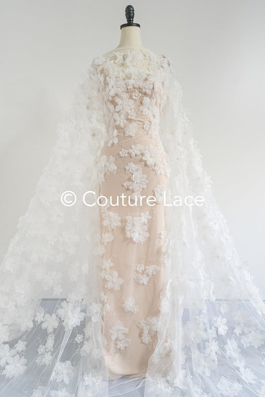 Luxuriöse Florale Spitze für Brautkleider mit handgemachten 3D Blumen // L25-718