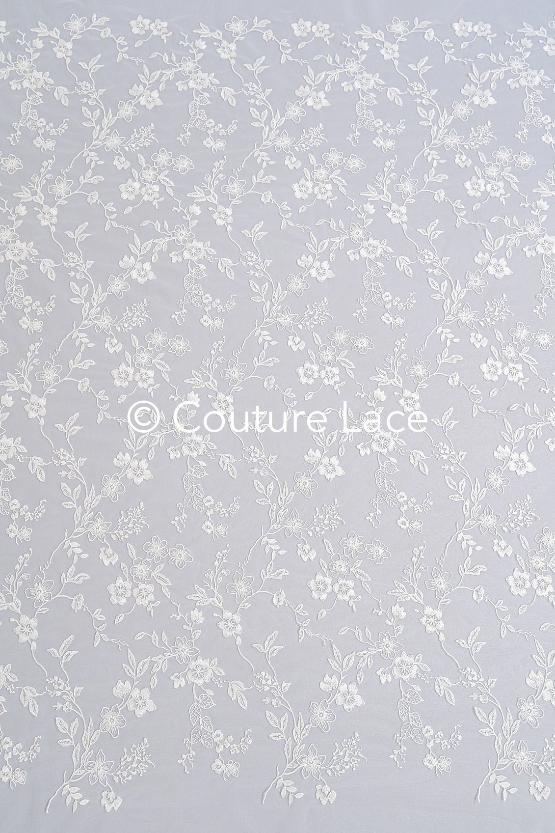 Floral embroidered bridal lace fabric, high-quality lace fabric for wedding dresses // L25-721