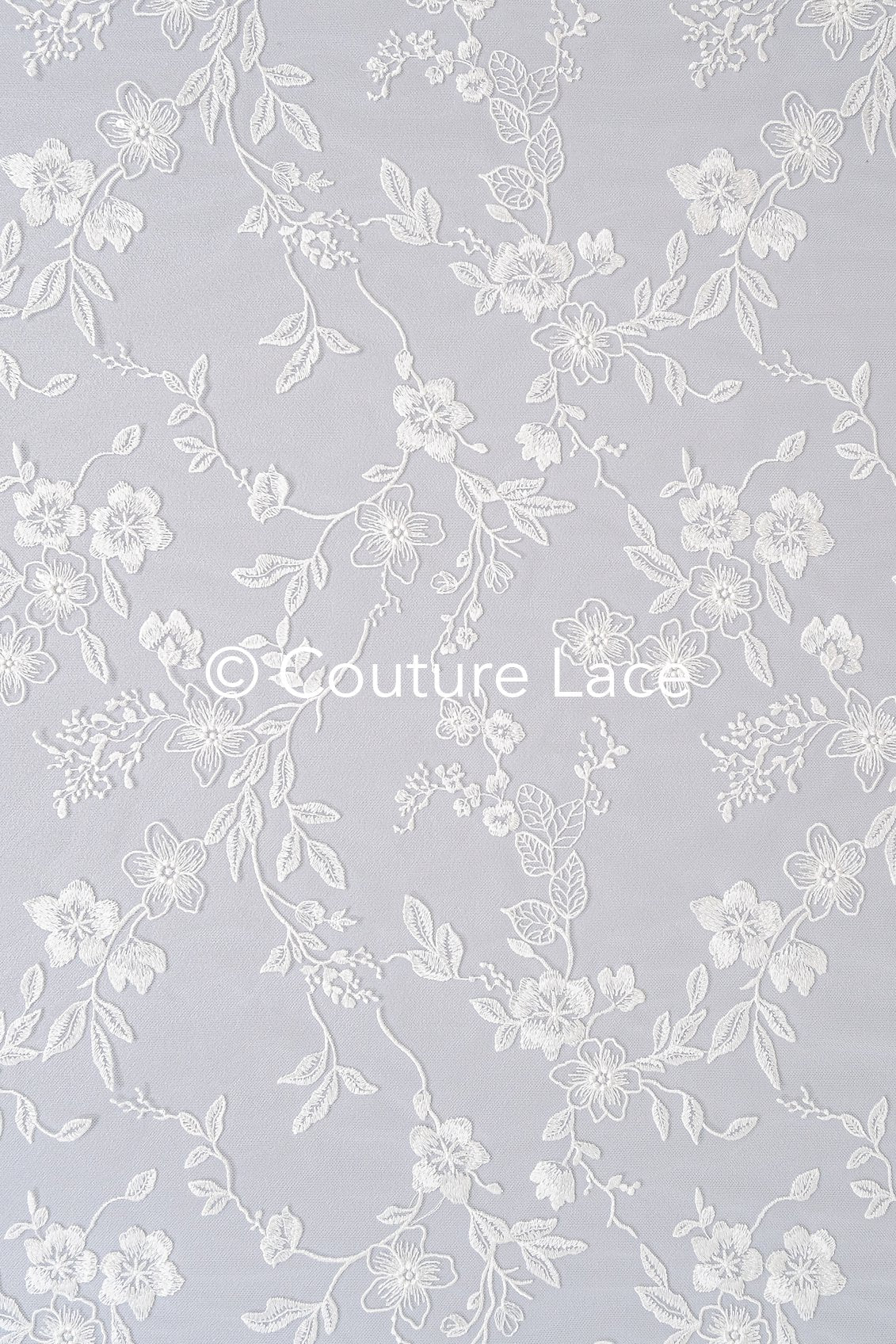 Floral embroidered bridal lace fabric, high-quality lace fabric for wedding dresses // L25-721