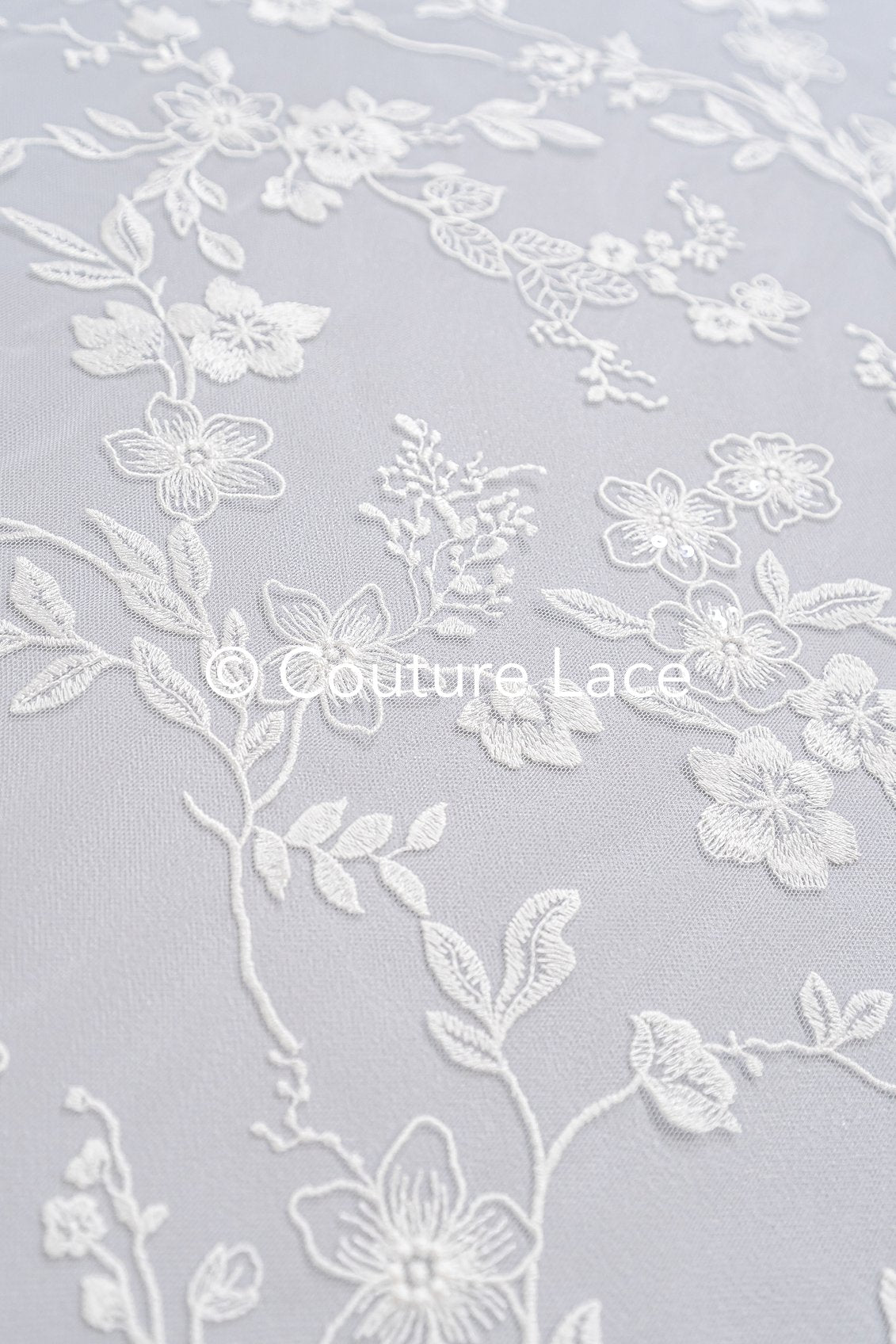 Floral embroidered bridal lace fabric, high-quality lace fabric for wedding dresses // L25-721