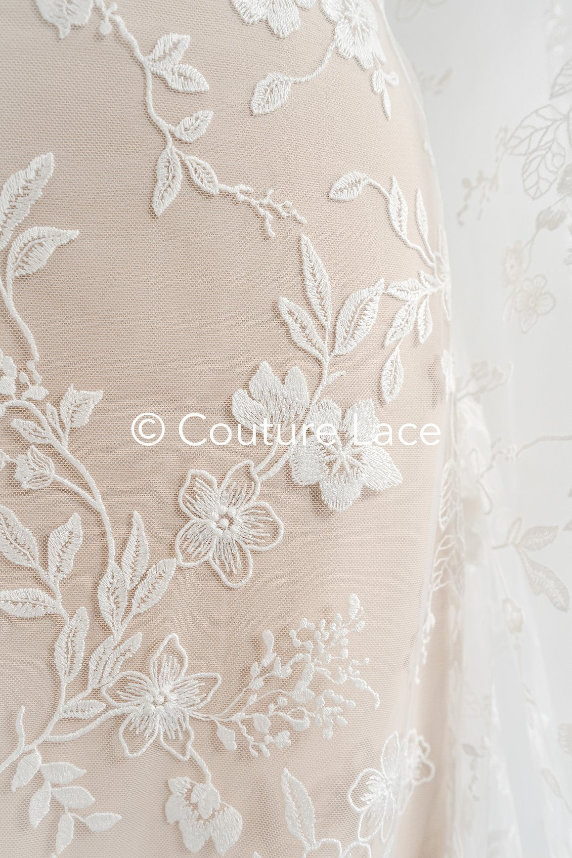 Floral embroidered bridal lace fabric, high-quality lace fabric for wedding dresses // L25-721