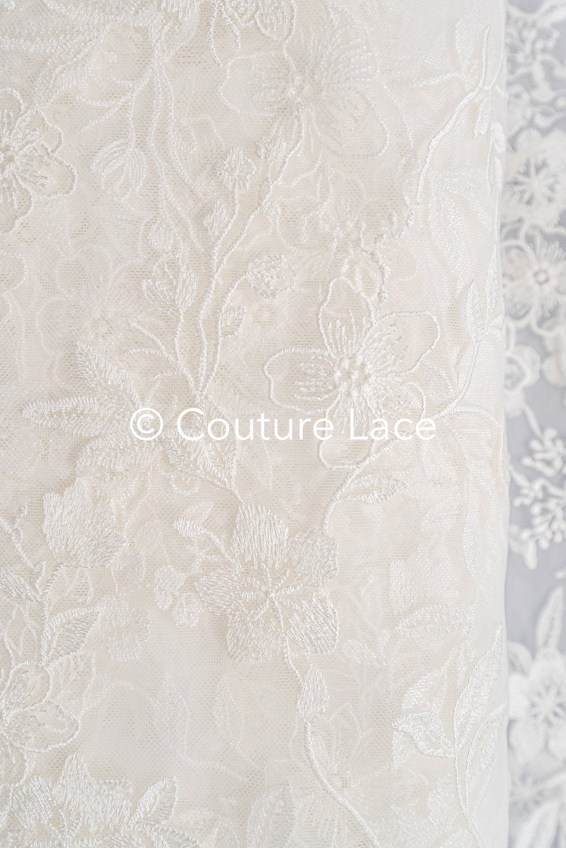 Floral embroidered bridal lace fabric, high-quality lace fabric for wedding dresses // L25-721