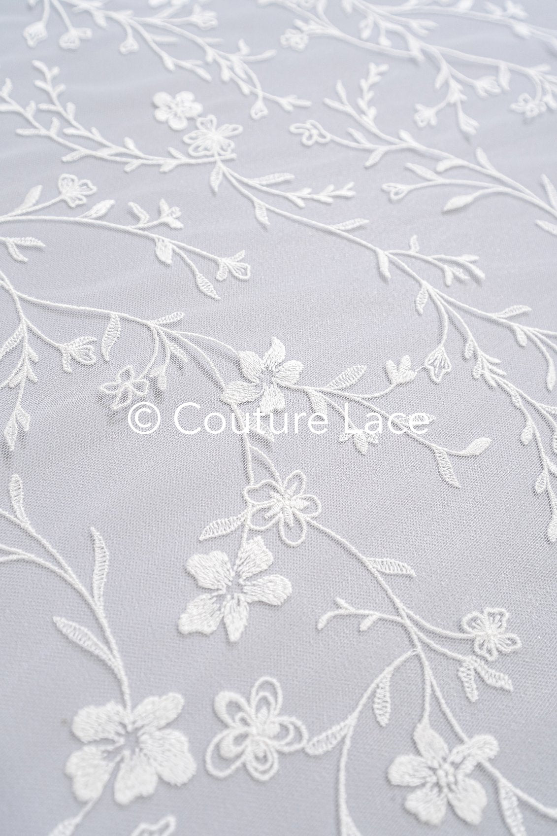 High-quality lace fabric for wedding dresses, floral embroidered bridal lace fabric // L25-723