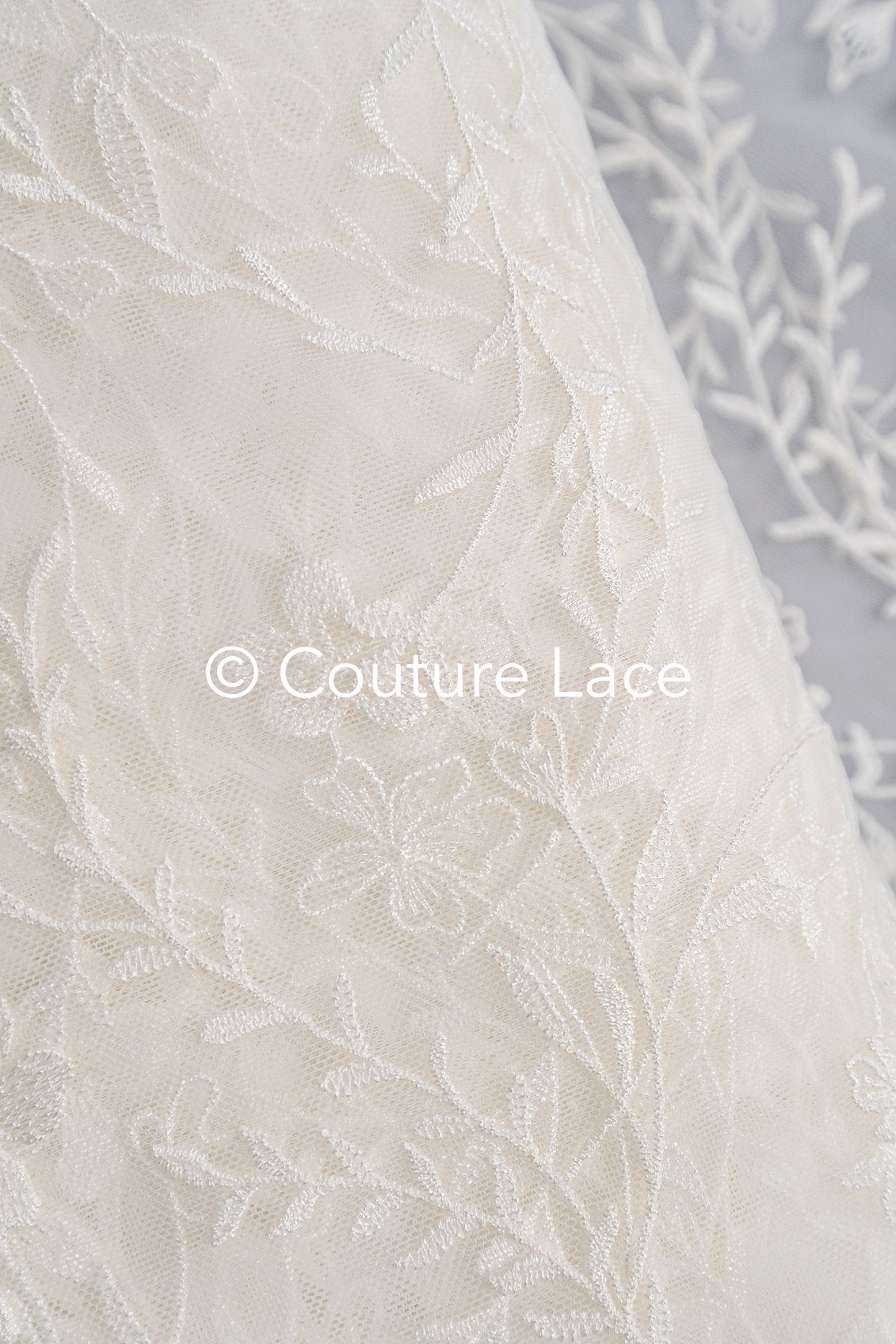 High-quality lace fabric for wedding dresses, floral embroidered bridal lace fabric // L25-723