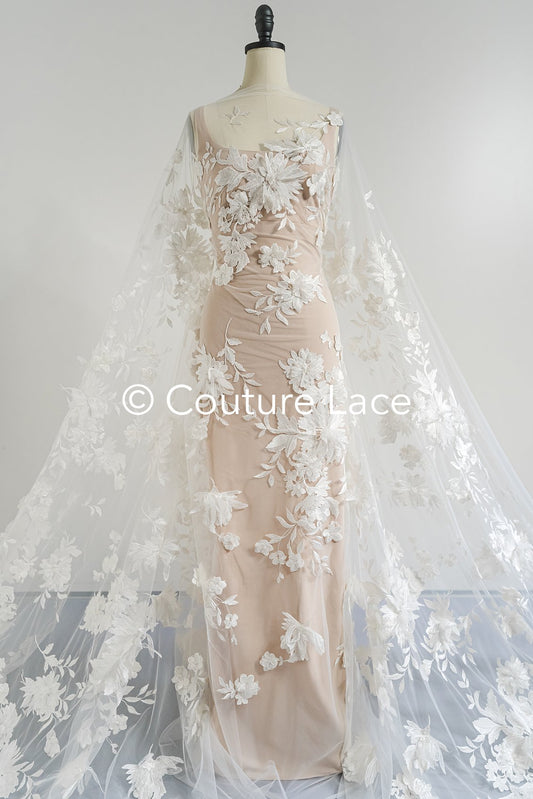 Florale 3D Blumen-Spitze für Brautkleider mit handgemachten 3D Blumen // L25-725