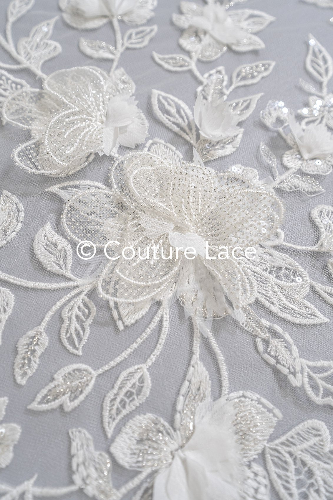 Exquisite Florale Spitze für Brautkleider, 3D Blumenspitze für Brautmode // L25-726