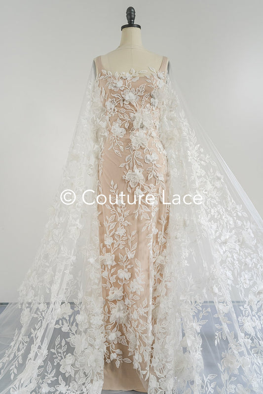 Exquisite Florale Spitze für Brautkleider, 3D Blumenspitze für Brautmode // L25-726