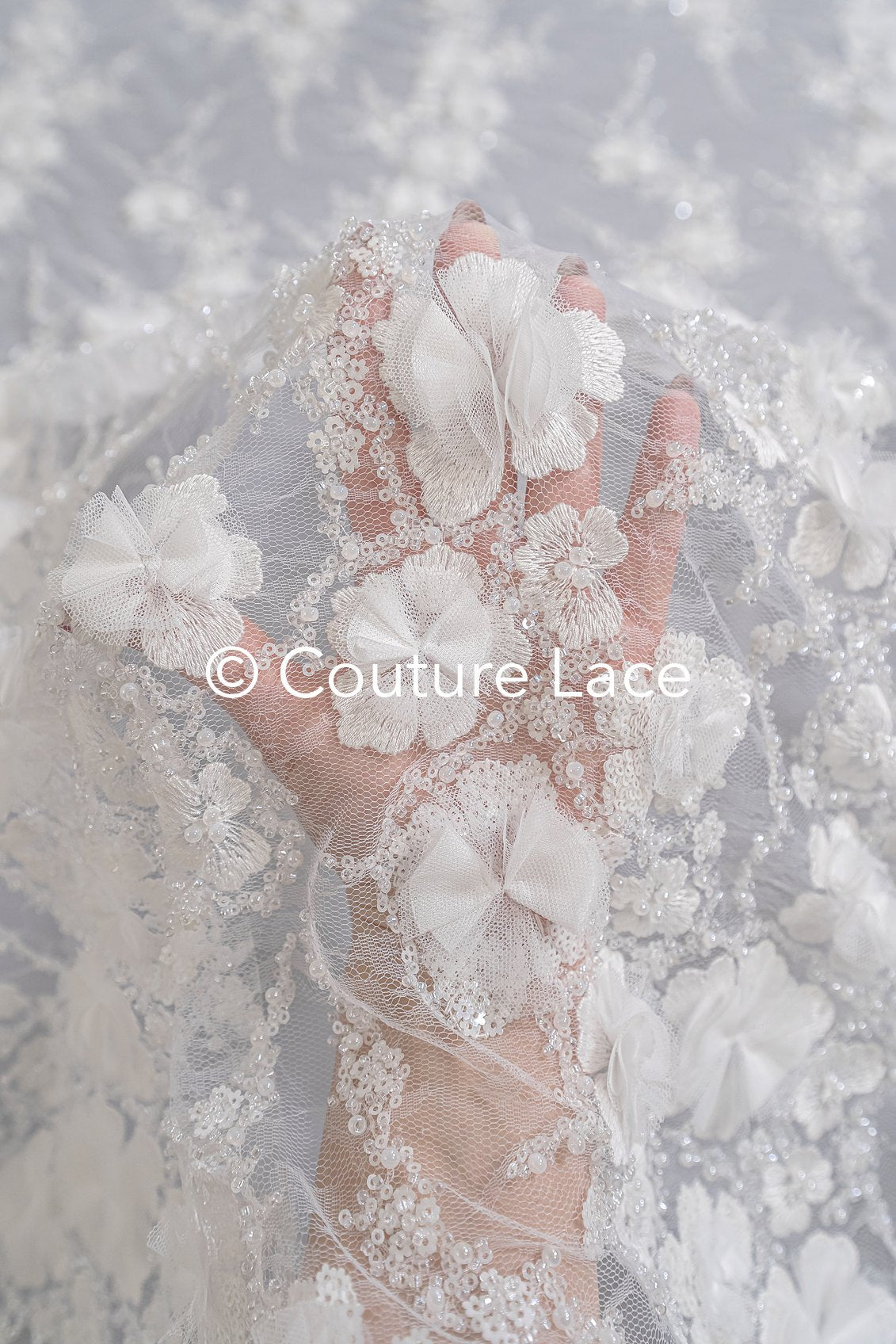 Exquisite Florale Spitze für Brautkleider, 3D Blumenspitze für Brautmode // L25-731