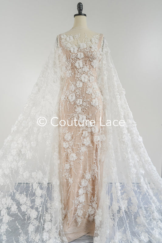 Exquisite Florale Spitze für Brautkleider, 3D Blumenspitze für Brautmode // L25-731