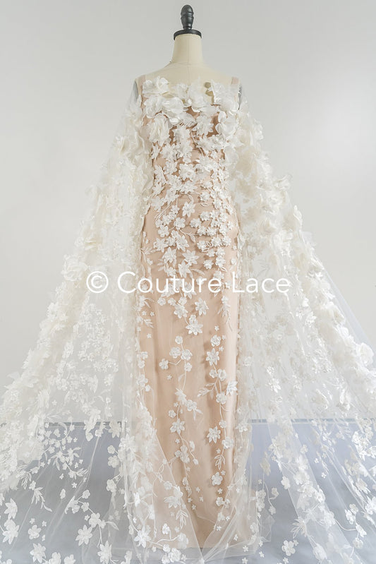 Luxus Florale Spitze für Brautkleider, 3D Blumenspitze für Brautmode // L25-732