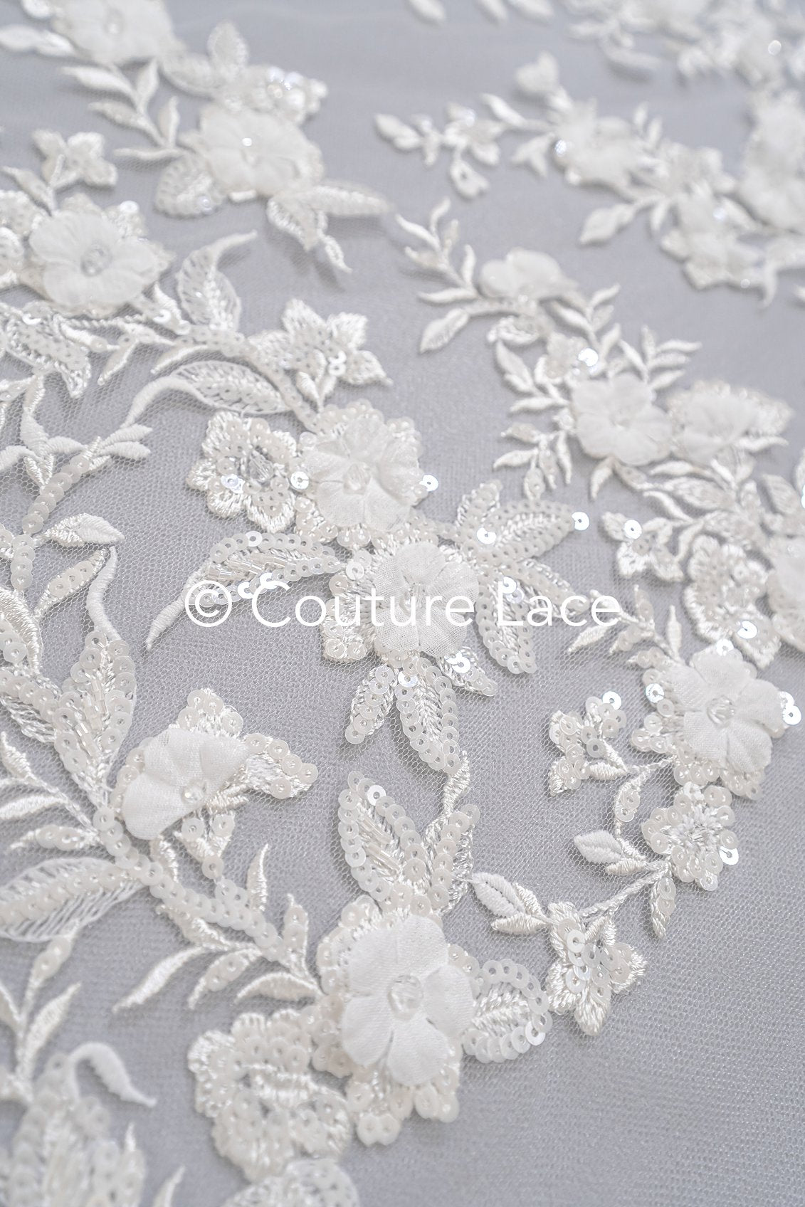 Romatische, Florale Spitze für Brautkleider, 3D Blumenspitze für Brautmode // L25-734