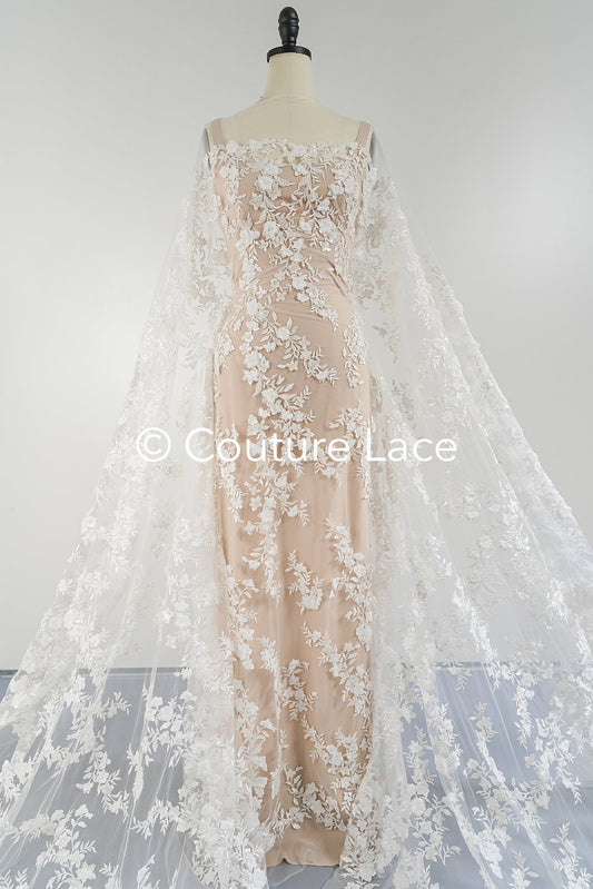 Romatische, Florale Spitze für Brautkleider, 3D Blumenspitze für Brautmode // L25-734