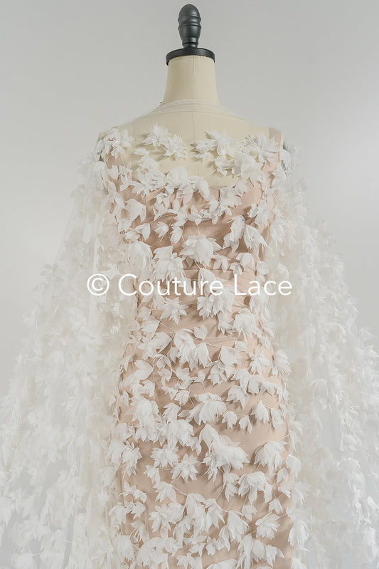 Luxuriöse 3D Blumen Handbestickte Brautspitze – Perfekt für Hochzeitsmode und Couture // L25-735